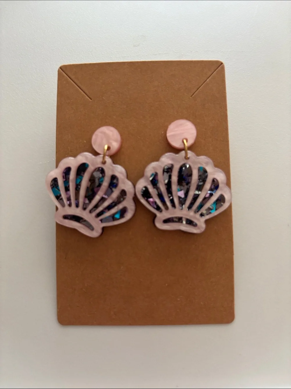 Pink Shell Statement Earrings with Iridescent Inlay - Picture 2 of 4
